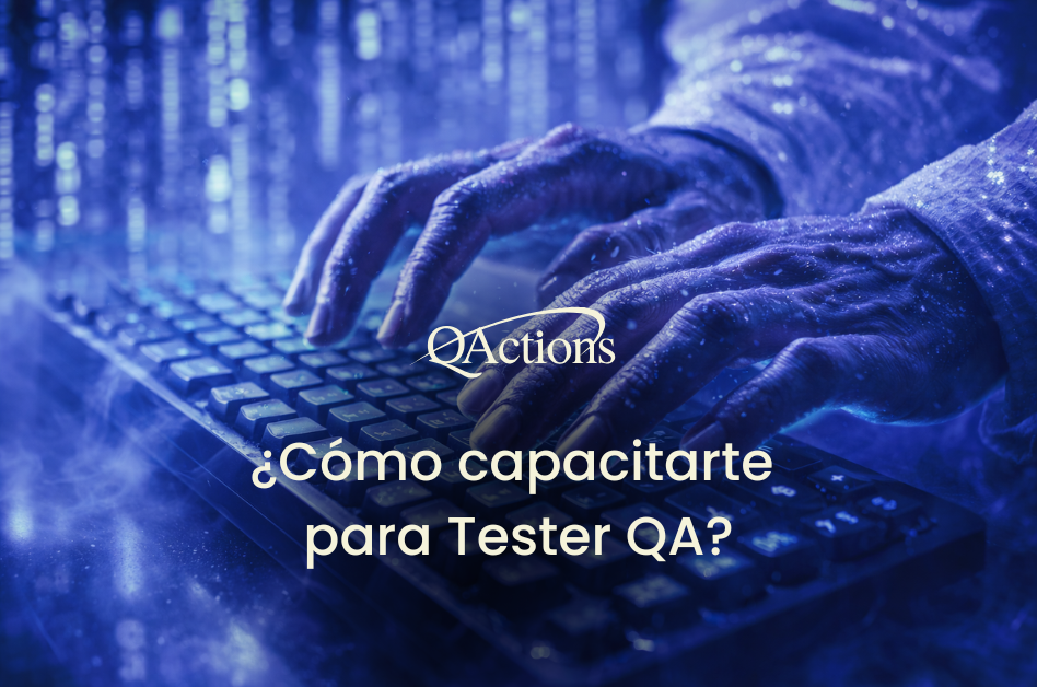 Primer plano de manos escribiendo en un teclado iluminado con estética tecnológica azul, representando la capacitación en QA y testing de software con cursos online, aprendizaje práctico y formación en automatización e inteligencia artificial aplicada.